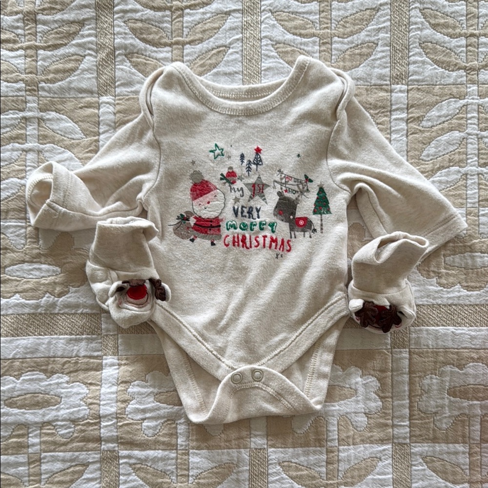 My first Christmas Baby Onesie with reindeer booties